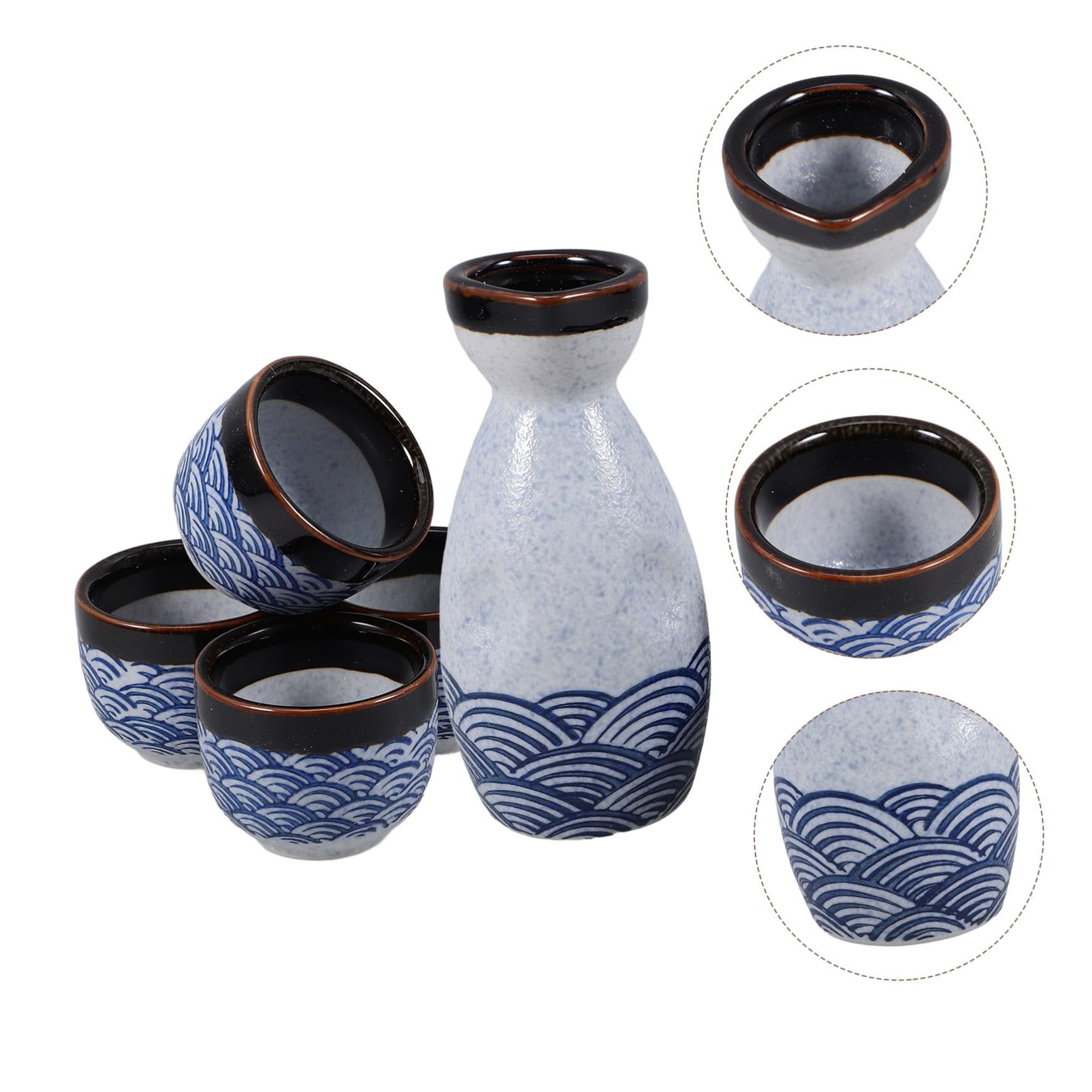 VILLCASE Set di Sake Giapponese in Ceramica 5 Pezzi Caraffa da 180ml e 4 Bicchieri da 35ml Design Semplice ed Elegante per Bar e Feste del Tè