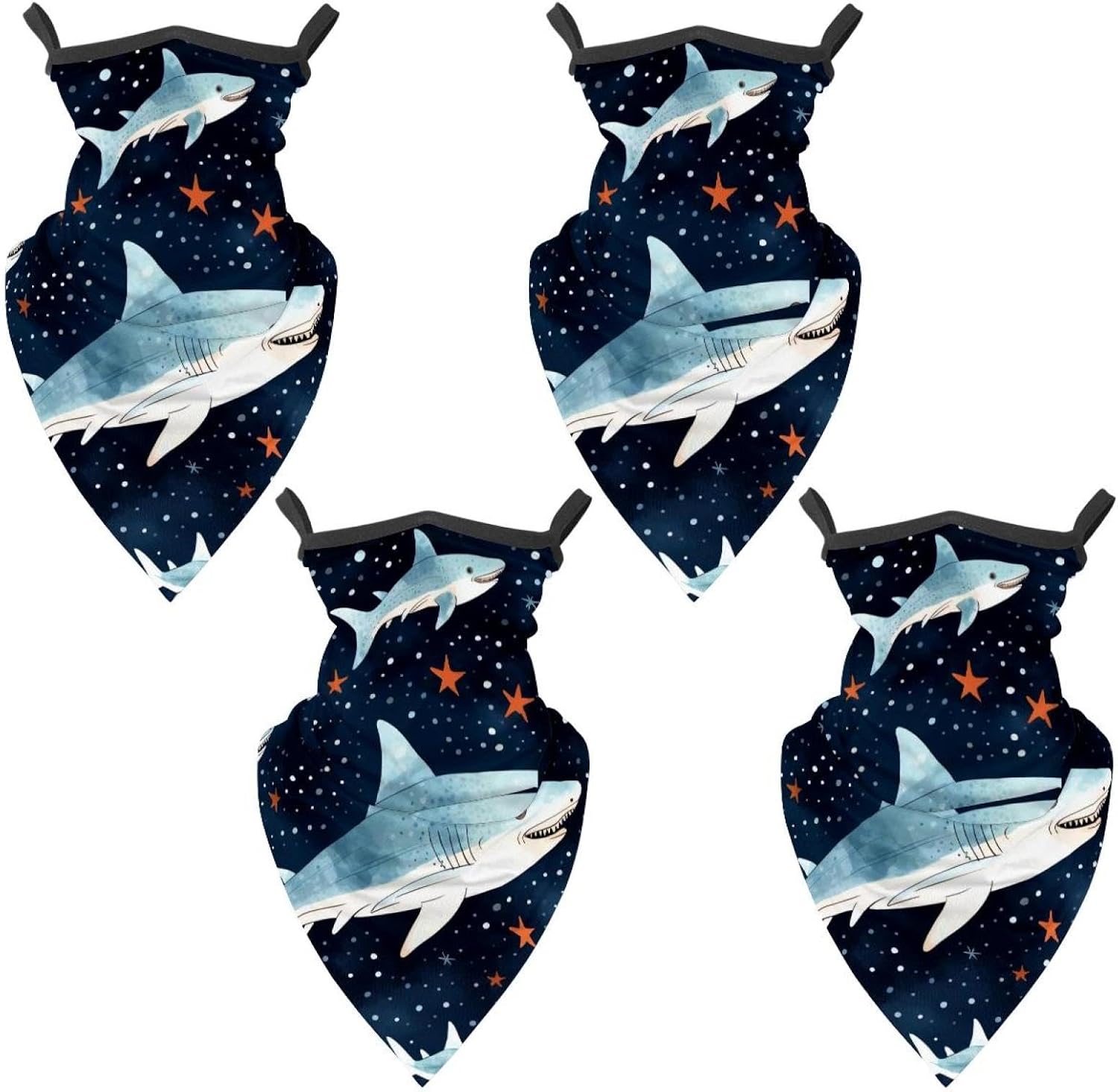 4 Pack Starry Sky Shark Fishing Neck Gaiter - UV Face Mask Sun Protection for Men & Women