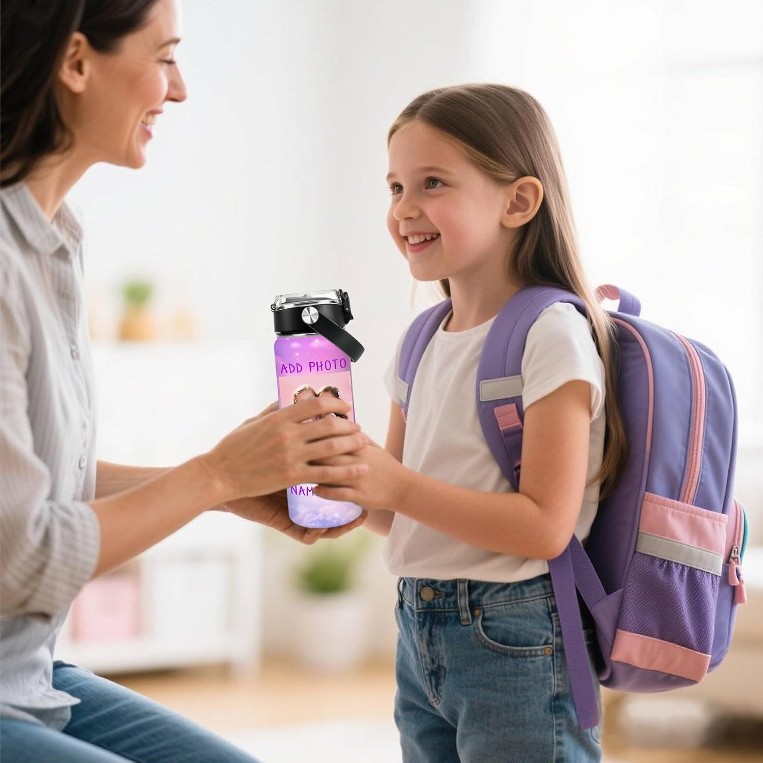 Personalized Kids Water Bottle with Name Photo Text, Back to School Gifts for Boys Girls, 18oz Custom Cup with Straw, Customized Tumbler with 12 Colors, Christmas Birthday Gifts (Photo/Text) - Image 3