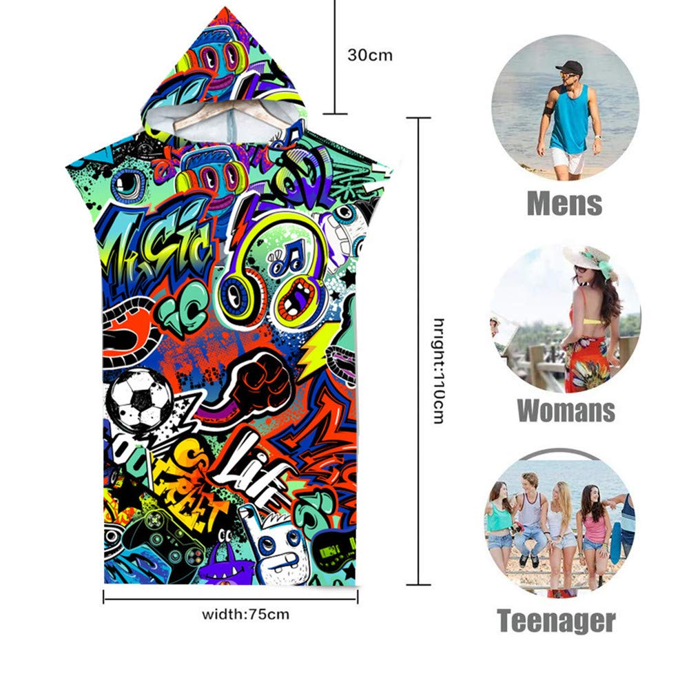 Poncho Serviette De Plage Et Surf Microfibre 2-en-1 à Capuche - Adulte Unisexe - Séchage Ultra-Rapide 75x110 Cm