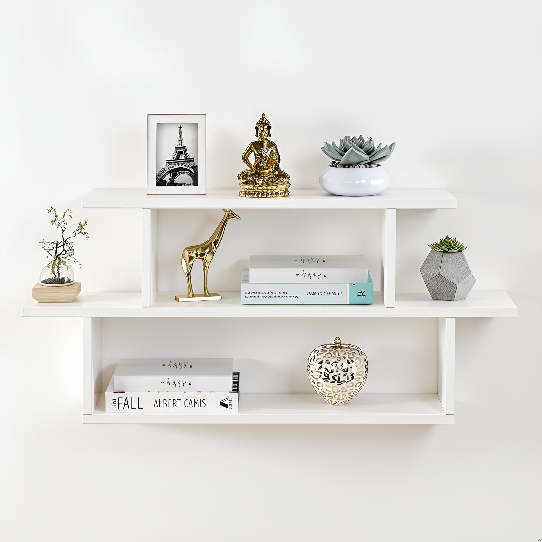 FURNEASER Midely Modern Engineered Wood Wall Shelf for Living & Bedroom | Decorative Floating Wall Mounted Rack for Storage & Home Décor | Display Bookshelf, Showpiece (31x6x16) (White)