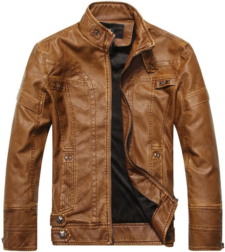 Men Moto Biker Leather Jacket with Long Sleeves Compressed T-Shirt(2 in 1)