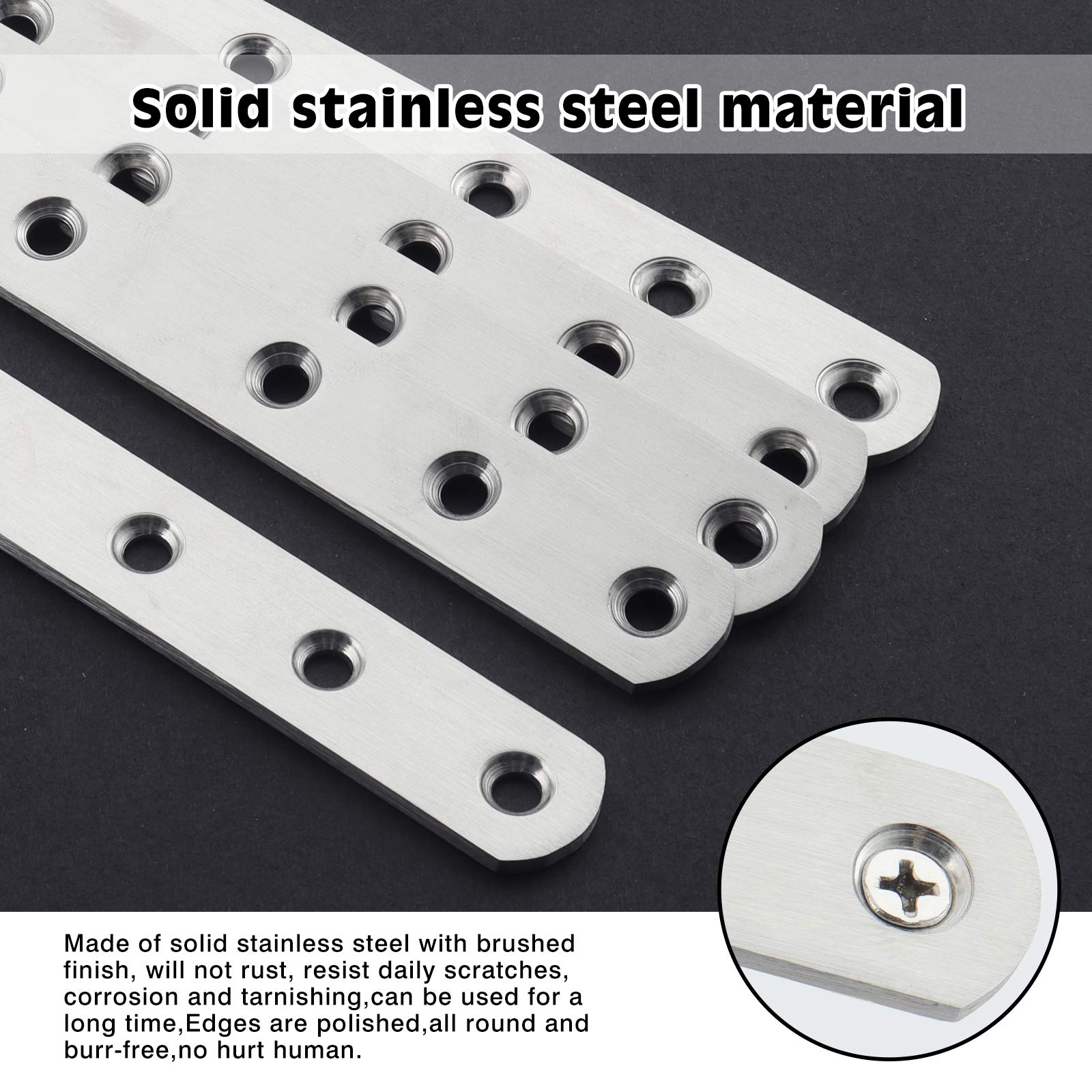 Fest 10-Piece 156×20×3mm Stainless Steel Heavy-Duty Flat Fixed Plate Connection Repair Screw Plate Bracket Used for Repairing Furniture - Image 4