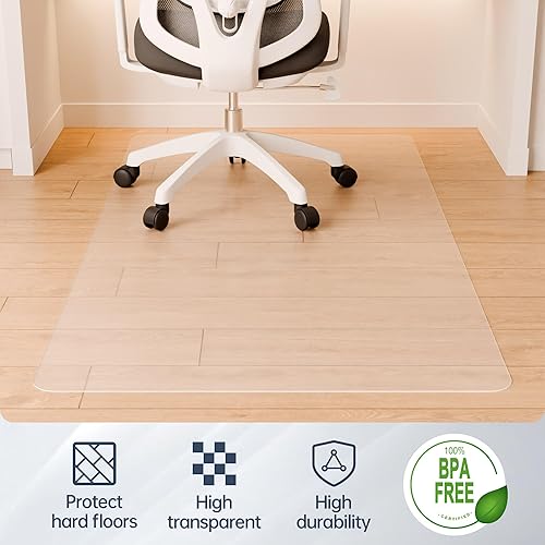 Miniatura 4 de Tapete para silla de oficina para suelos duros, 48 x 40 pulgadas, protector transparente de madera dura para silla de escritorio, tapete de plástico