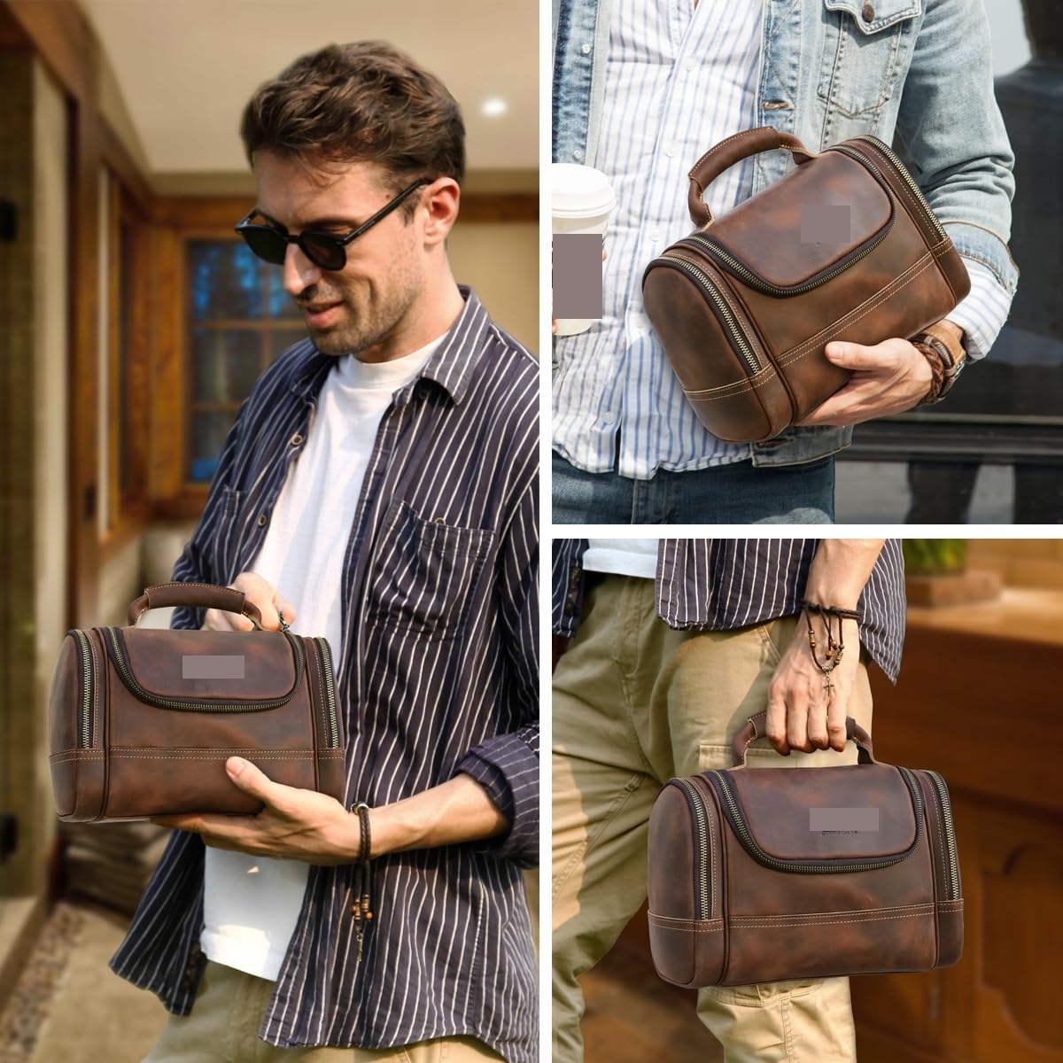 Neceser de Cuero Men Leather Travel Business Toiletry Shaving Bag Women Retro Cosmetic Washing Shower Organizer Handbag Large Capacity