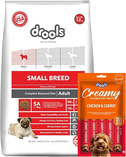 Drools Small Breed Adult Premium Dog Food 1.2kg with 75g Creamy Treat | Chicken Flavour | Tailored Nutrition for Small Dog...