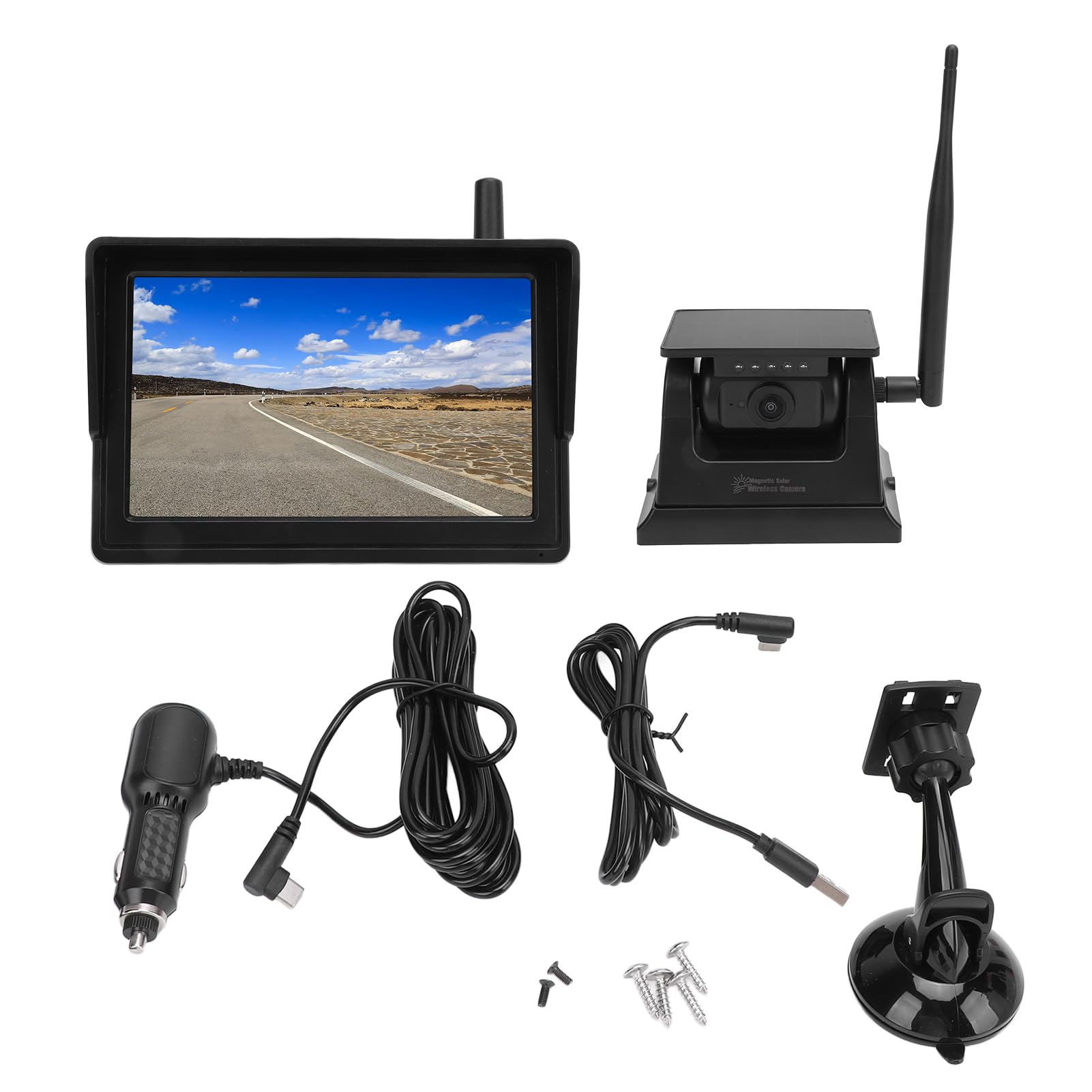 Cámara de Respaldo Solar Inalámbrica, Pantalla HD Magnética, 1080P, Vista Trasera a Prueba de Arañazos para Camiones, RV, Coches, Remolques de Caballos