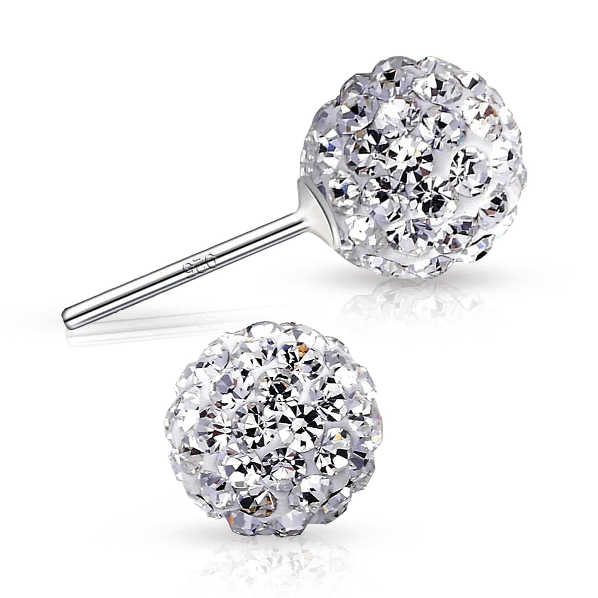 Sterling Silver Woman Earrings Disco Ball White Crystals Stud Earrings for Women and Girls