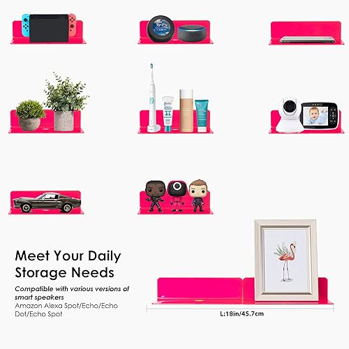 Miniatura 7 de OAPRIRE Juego de 2 estantes flotantes de acrílico, amplían fácilmente el espacio de la pared, estante de pared pequeño con adhesivo fuerte para