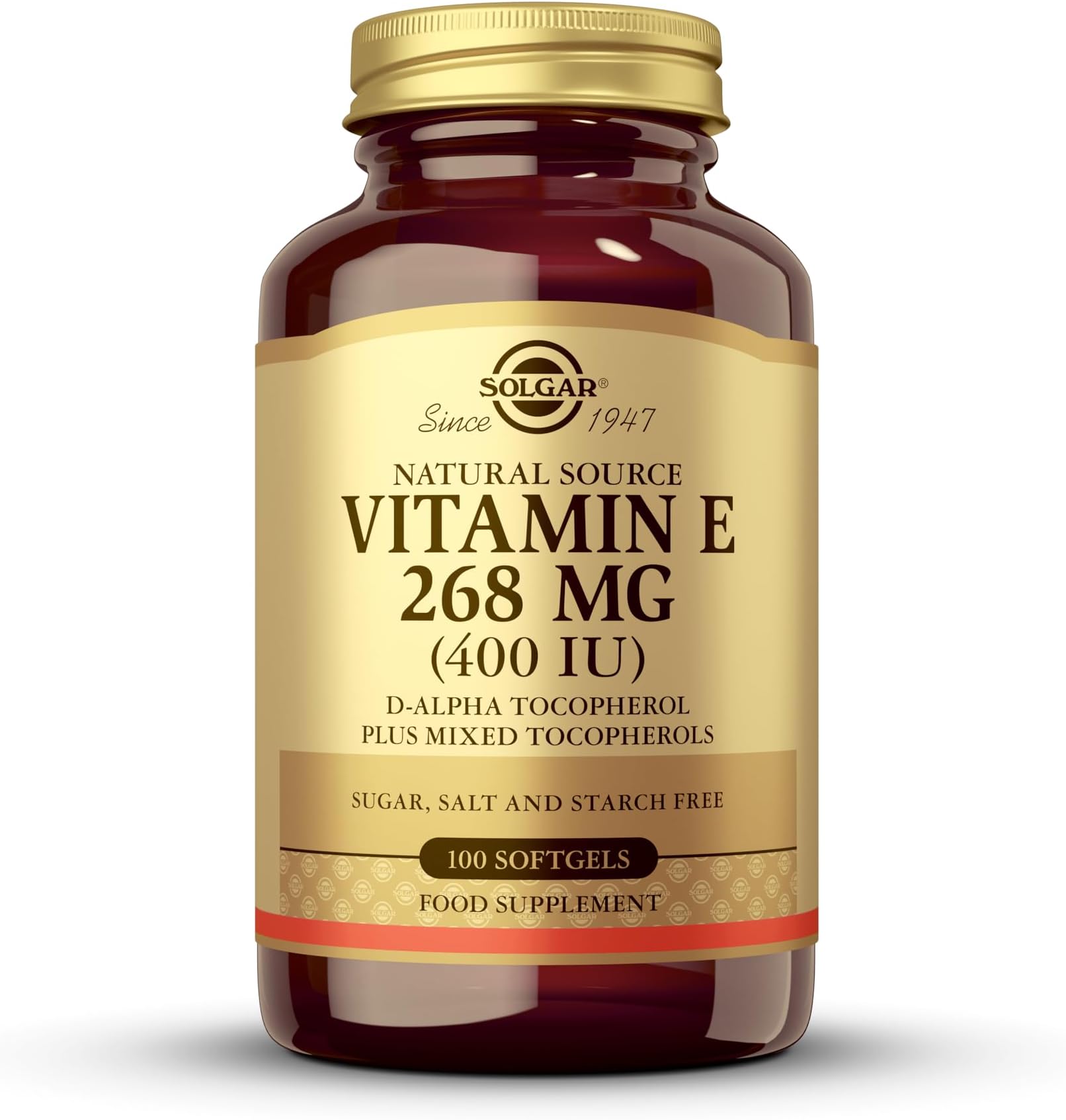 Solgar Natural Source Vitamin E 268 Milligram (400 IU) Softgels - Pack of 100 - Protects Cells from Oxidative Stress - Immune Support - Gluten Free