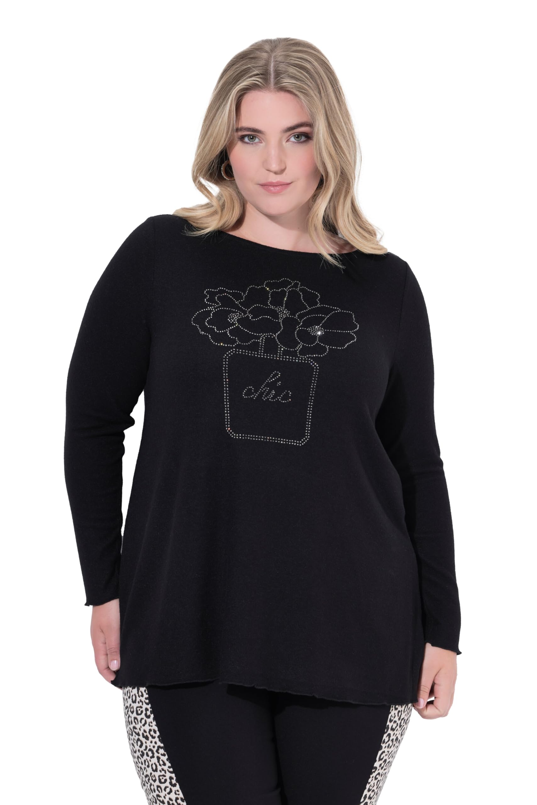 MIAMODA Damen große Größen Übergrößen Plus Size Pullover, A-Linie, Glitzersteinchen, Langarm 844026