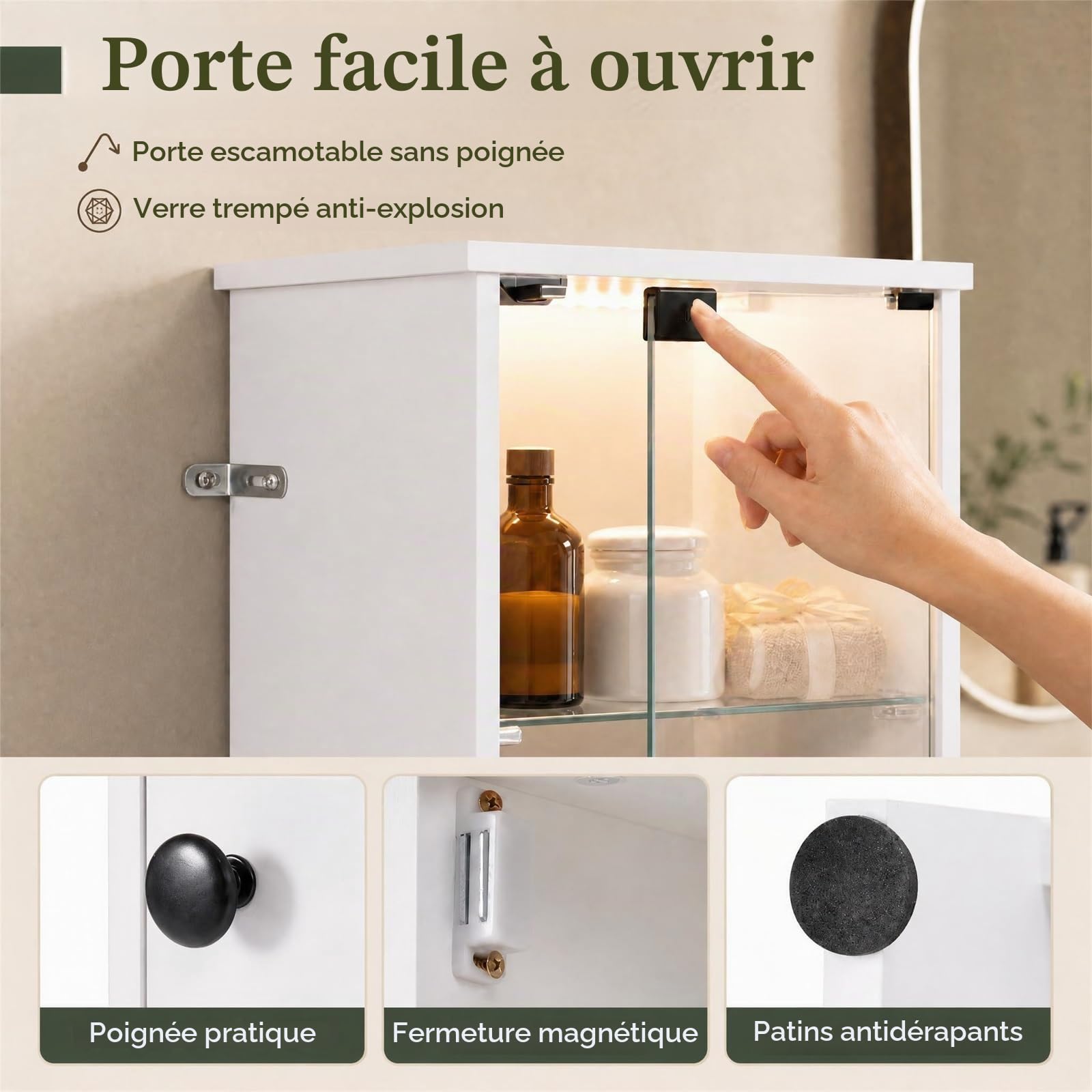 LIFEZEAL Meuble Salle de Bain avec LED, Télécommande, Colonne de Rangement Étroit Haut avec Porte en Verre Trempé, Étagères Réglables, Armoire sur Pied pour WC Cuisine Salon, 30 x 30 x 170 cm (Blanc)