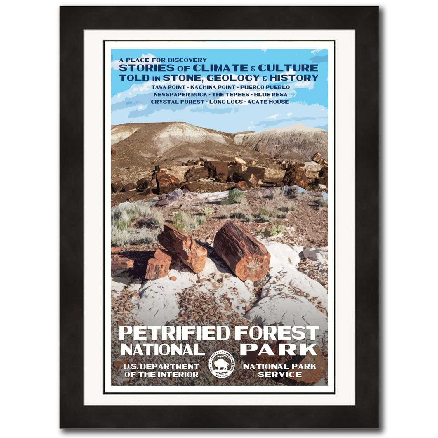 National Park Posters Petrified Forest National Park, Add Some Retro Flair To Your Home - Original Vintage National Park Decor Design by Robert B. Decker - 100% Recycled Material - Unframed - 13" x