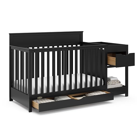 Graco Shiloh 5-in-1 Convertible Crib & Changer with Drawer GREENGUARD Gold Certified Baby Crib Crafted from Wood, Converts to Toddler Bed, Daybed,Size Bed (Black)