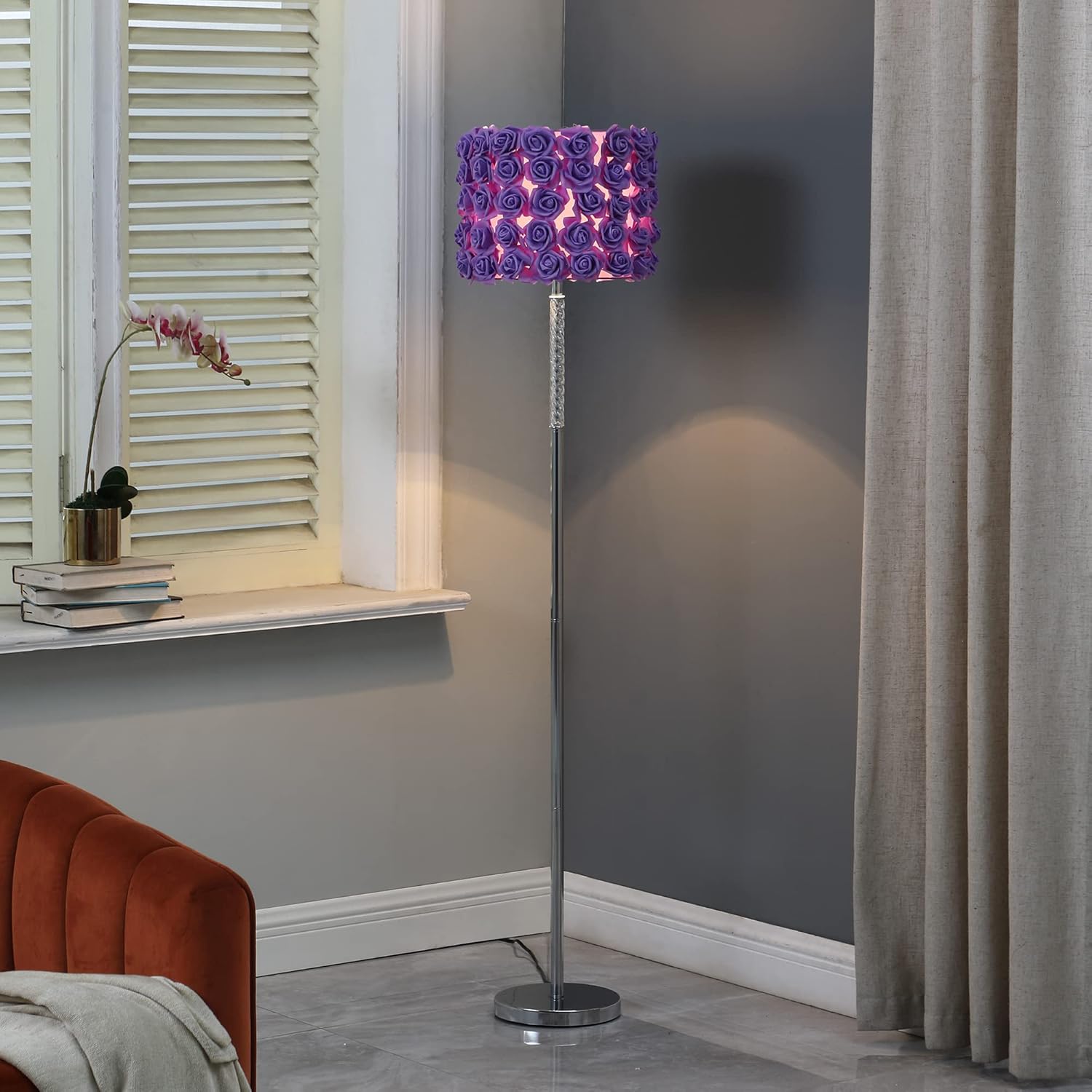 ORE HBL2803 Roses in Bloom Acrylic/Metal Floor Lamp, Lavender, 63"