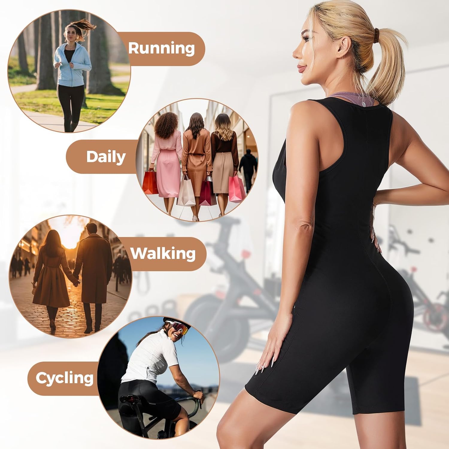 Sauna Suit for Women Sauna Vest Weight Loss 4 in 1 Waist Trainer Full Body Sweat Shirt Workout Running Gym - Image 7