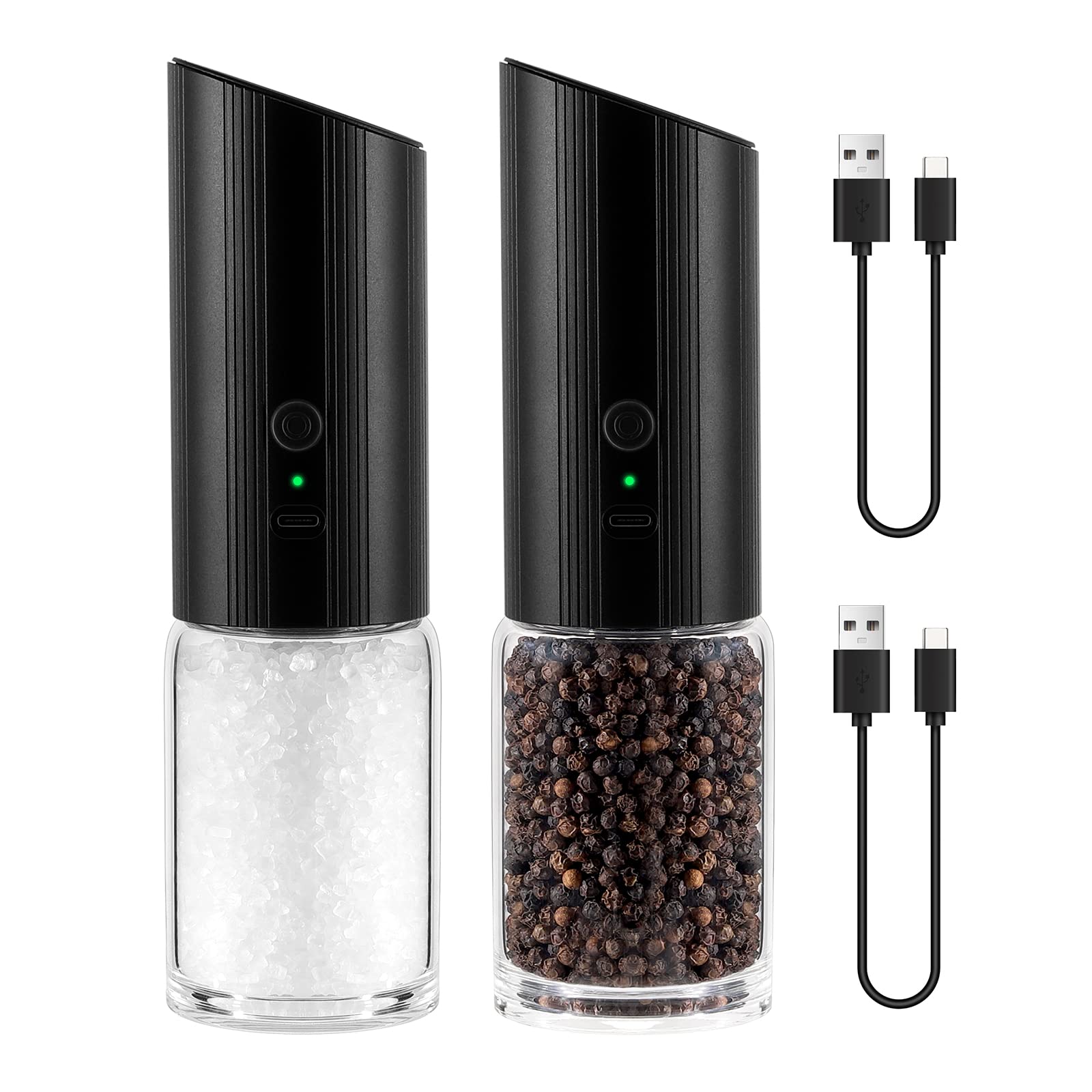 VEVOK CHEF Rechargeable Electric Salt and Pepper Grinder Set USB Black