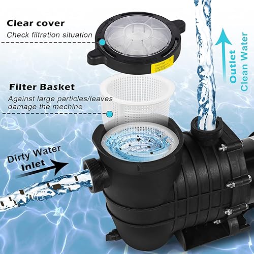 Miniatura 2 de Bomba de piscina enterrada, bomba de piscina 2HP 6825GPH, bomba de piscina de doble voltaje de 110220 V, bomba de piscina autorecortable con cesta