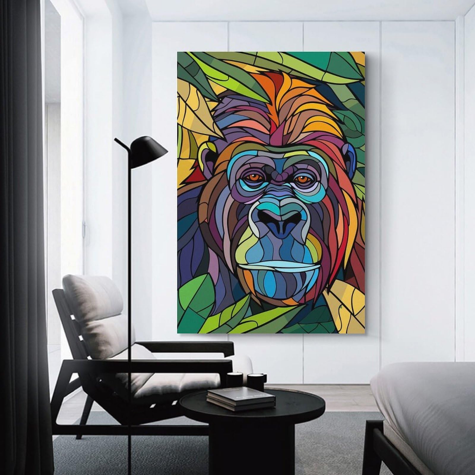 Junmoney Unframe-Style-22 Colorful Gorilla Portrait Wall Picture Print 08X12inch(20X30cm), For Apartment Walls, Studios Or Work Areas, A Simple Refresh For Blank Walls