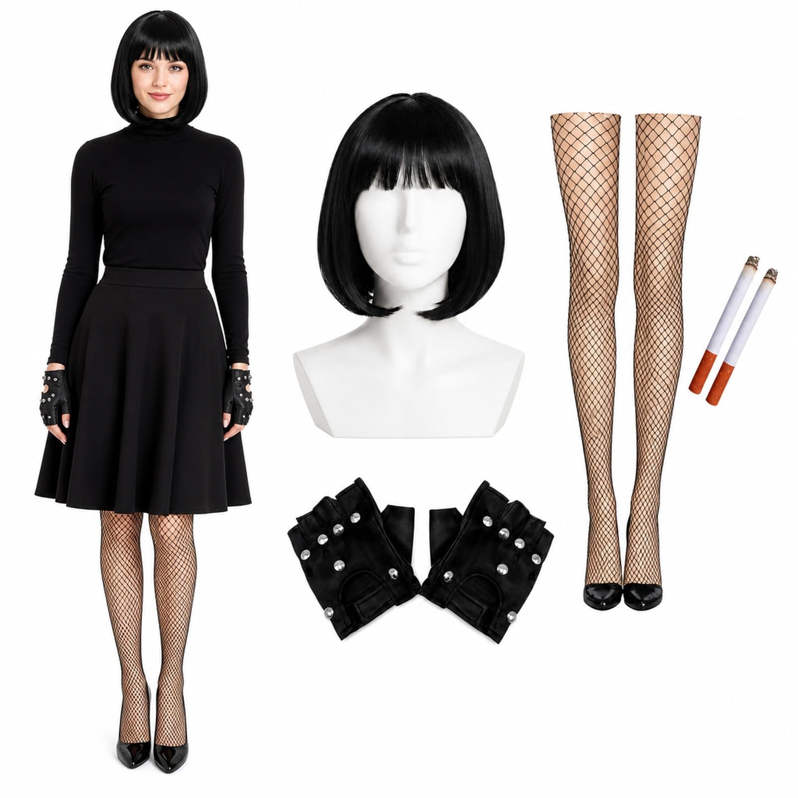 MXHBSTP 5 Pcs Welsh TV Character Costume, Halloween Costume Accessory, Includes Bob Wig, Gloves, Socks and Props, Themed Party Outfit for TV Show Fans