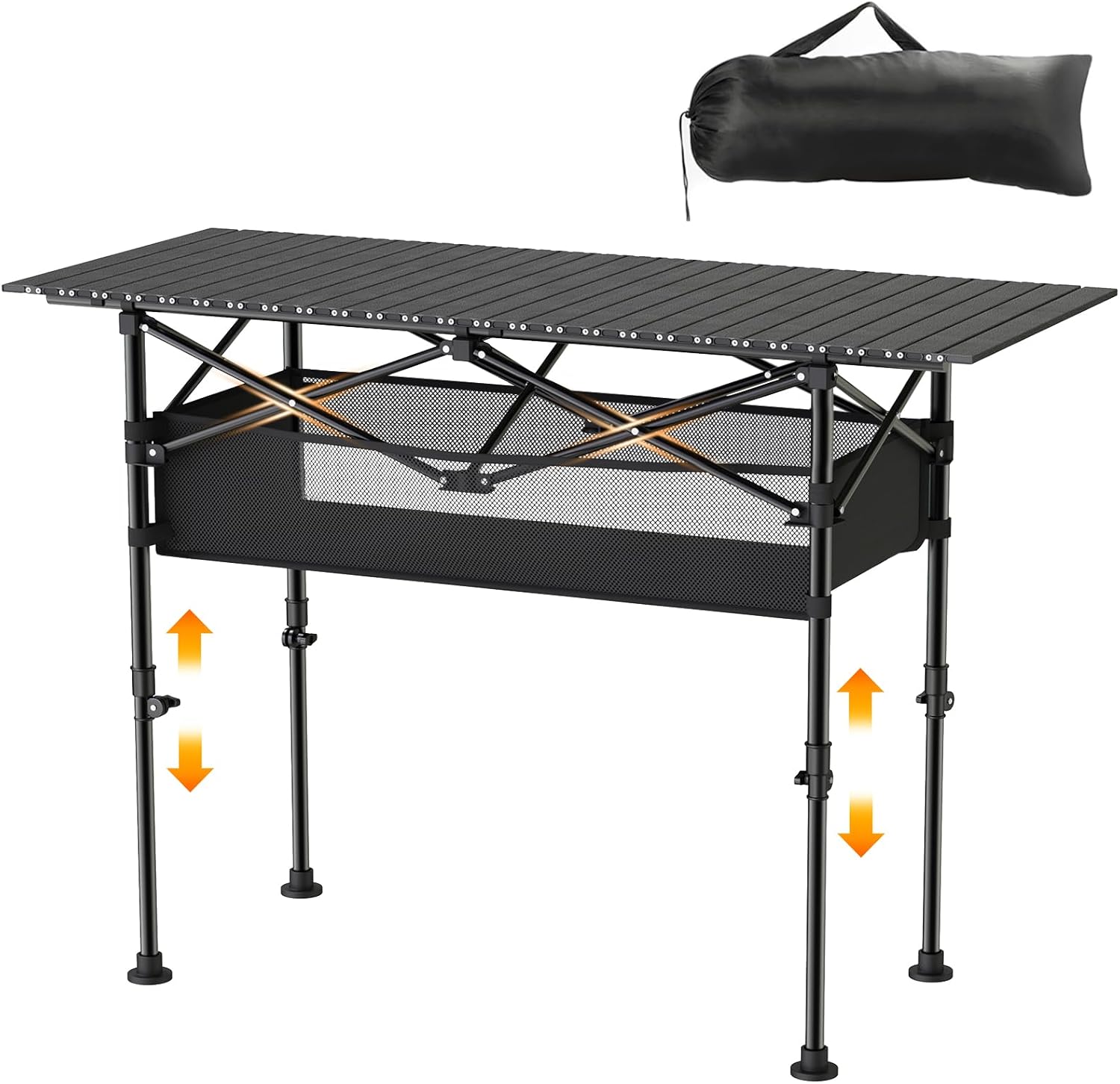 4 × 2 FT Peak Adjustable Tenting Desk, Out of doors Folding Tenting Desk with Mesh Storage/Carrying Bag, Transportable Aluminum Roll-up Desk for Tenting, Get together, Yard, BBQ