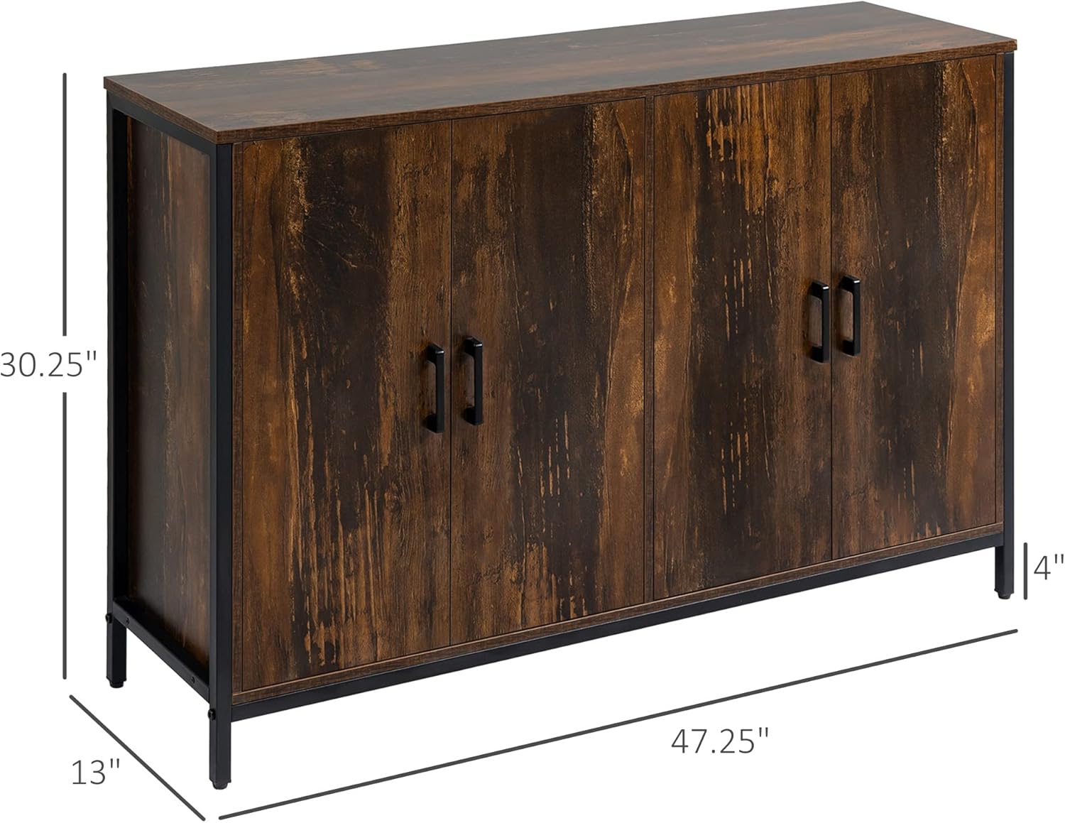 HOMCOM Industrial Buffet Cabinet Sideboard with Doors, Kitchen Storage Cabinet with Adjustable Shelves for Living Room, Bedroom, Hallway, Rustic Brown