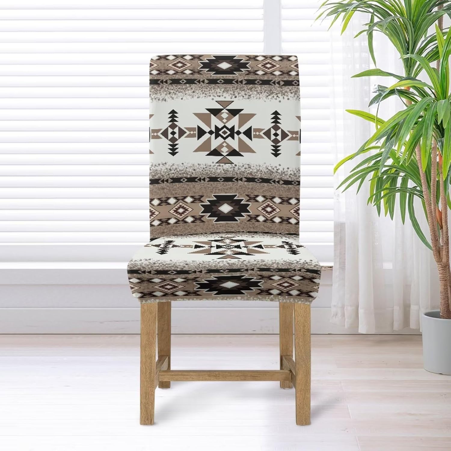 Wanyint Chair Covers for Dining Chairs, Removable Kitchen Parsons Chair Slipcovers Universal Fit Furniture Protector for Stain & Scratch Protection, Set of 6, Southwest Aztec Brown