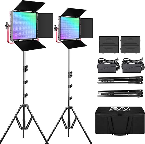 Vista 7 de GVM - Luz de video LED RGB, kit de iluminación de video de 50 W con control de aplicación, kit de iluminación de fotografía 1200D para YouTube