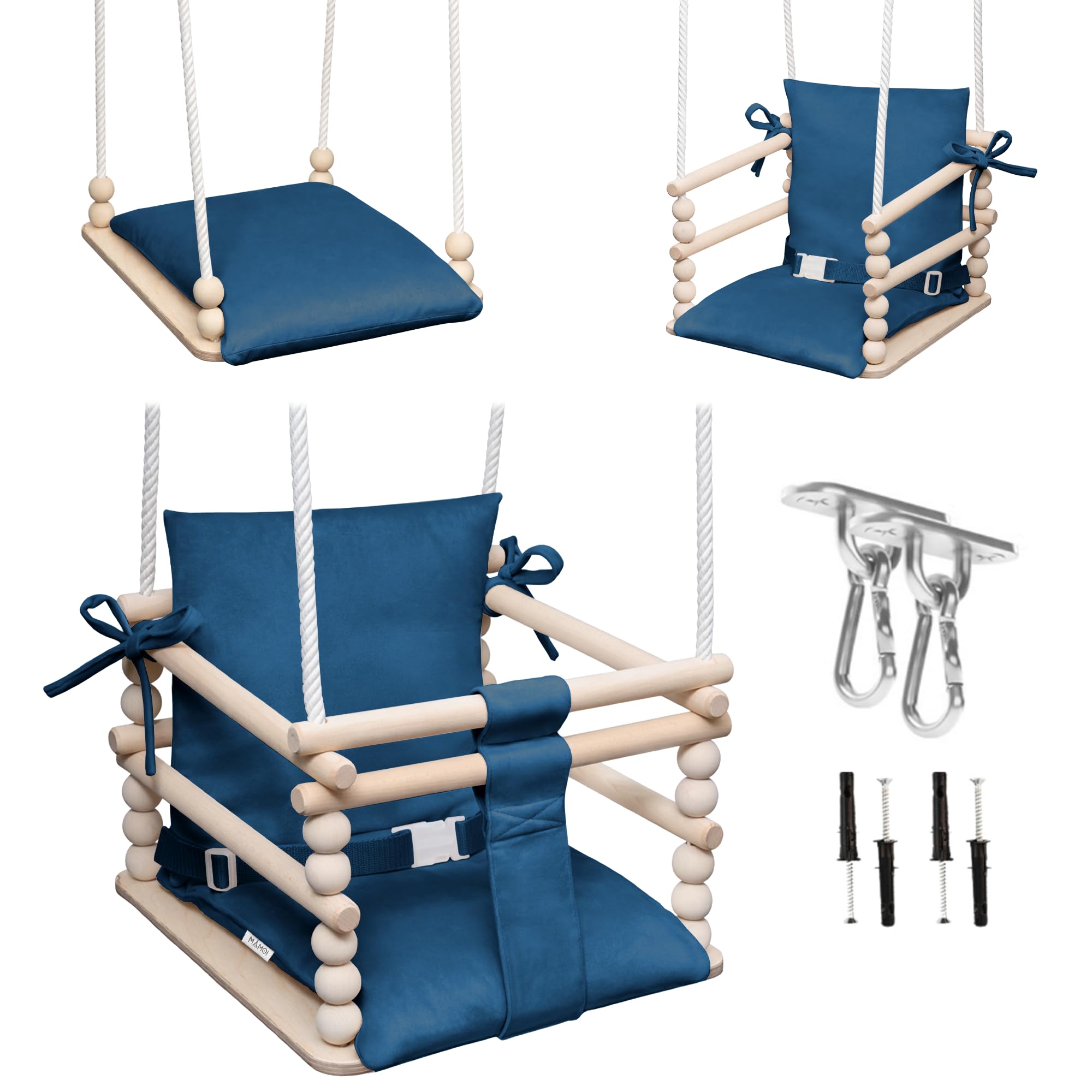MAMOI Columpio infantil 3 en 1 con cinturón de seguridad, regulable en altura, columpio para casa, estructura estable, montaje sencillo, columpio infantil para interior
