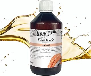 FRESCO Dog Premium Lachsöl Hund mit Omega 3 & 6 | 250ml hochdosiertes Fischöl für Hunde mit Vitamin D & A | Barf Öl ohne Zusätze | Abgefüllt in Deutschland