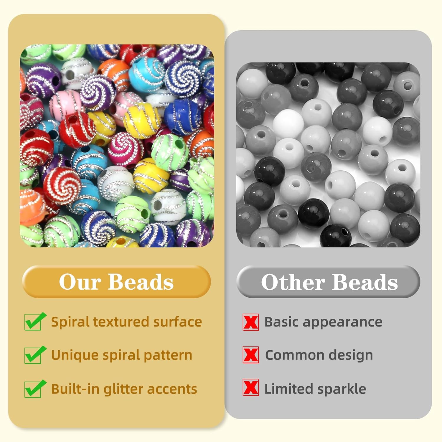 1000PCS 8mm Acrylic Beads for Bracelets,Colorful Round Sparkle Spiral Bead Bulk for DIY Jewelry Keychains Friendship Bracelet Charms Crafts Supplies (Multicolor, Threaded 1000PCS)