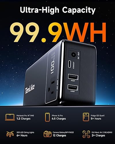 Miniatura 4 de Estación de energía portátil 99.9Wh Banco de energía para acampar Essentials Pequeño generador eléctrico pequeño Batería de litio grande con salida