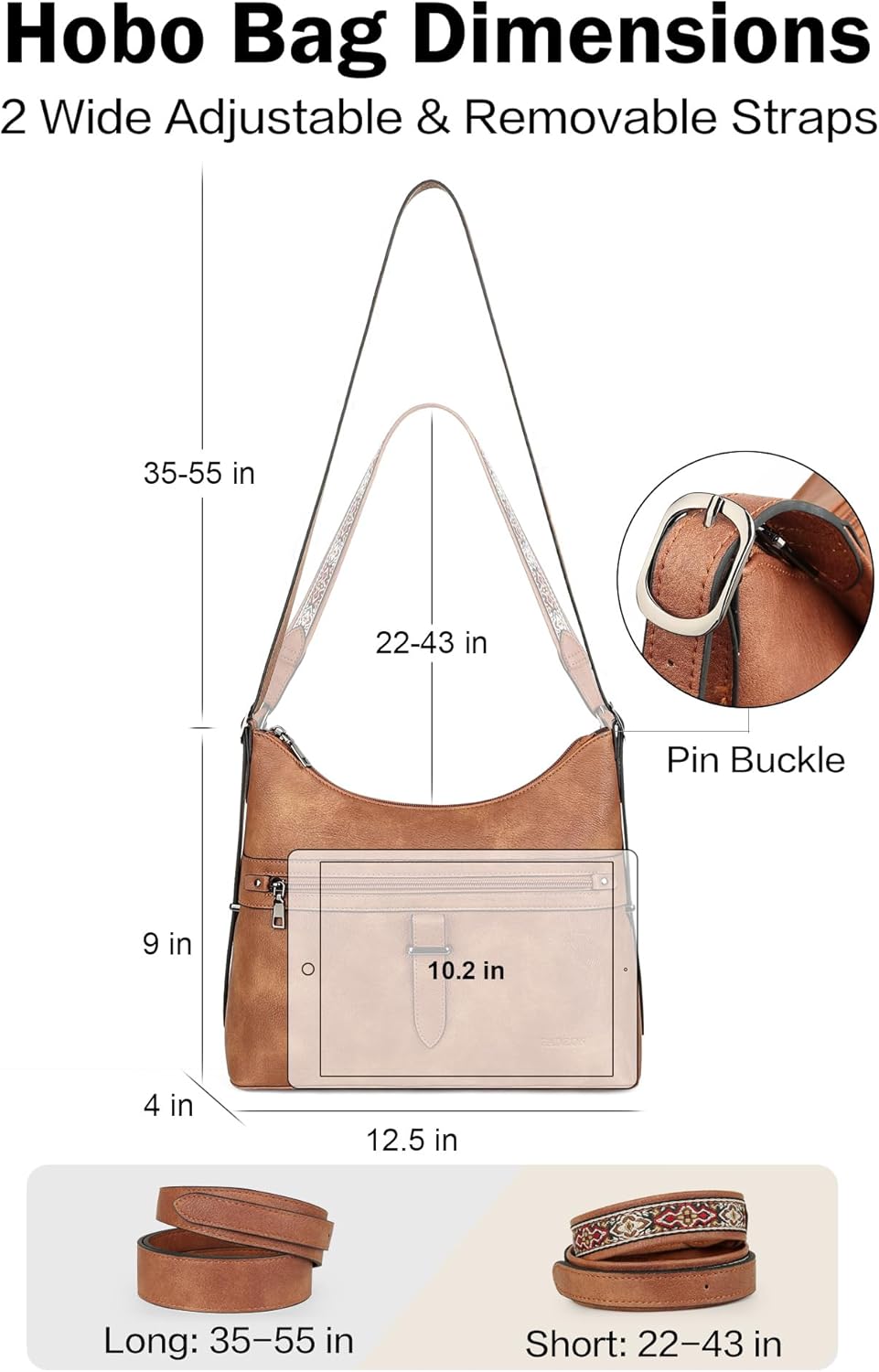 FADEON Womens Purses and Handbags, Designer Leather Crossbody Bags, Ladies Hobo Shoulder Bag with 2 Adjustable Strap - Image 6