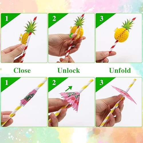 Miniatura 5 de 100PCS Flamingo Fruit Paper Straws Coffee & Cocktail Stirrers,Disposable Drinking Straws,Tropical Hawaiian Beach Summer Pool Party Decorations -