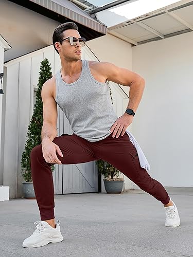 Miniatura 5 de Comdecevis Pantalones deportivos tipo cargo para hombre, elásticos, ajustados, tácticos, con bolsillos con cremallera, pantalones casuales