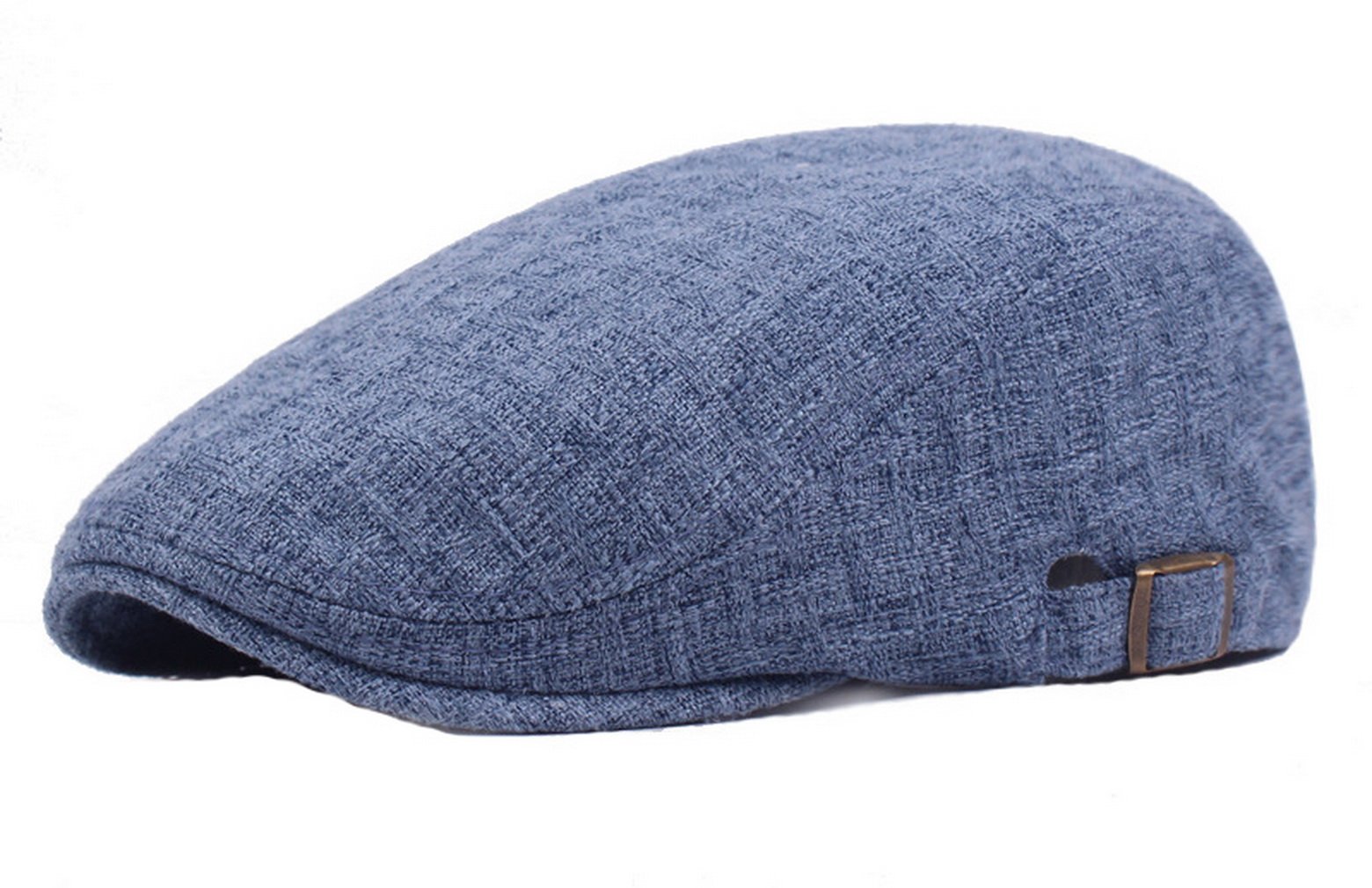 Brcus Men Linen Cotton Solid duckbill newsboy Beret IVY Cap Cabbie Driving Flat Cap - Blue -