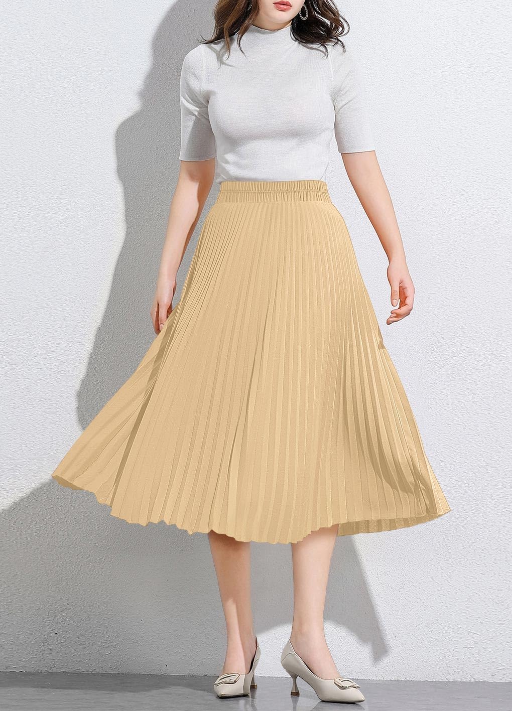 Basoteeuo Womens Skirt Leopard Print Midi Long Shirring Pleated Skirts High Waisted A Line Skirts - Image 3