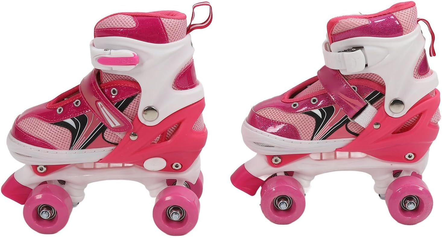 Kids Roller Skates for Boys Girls, Quad Skates with PVC Mesh Material, Four Wheel Roller Skates for Beginners, Adjustable Size 33 37 with Storage Bag for Indoor Outdoor Skating