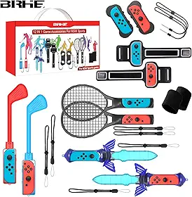 2023 Switch Sports Accessories Bundle - Kit de acessórios familiares 12 em 1 para jogos esportivos do Nintendo Switch: raquetes de tênis, empunhaduras de espada, tacos de golfe, faixas de dança para o pulso e alça para as pernas, faixa de pulso Joy-con, estojo Comfort Grip e estojo de transporte