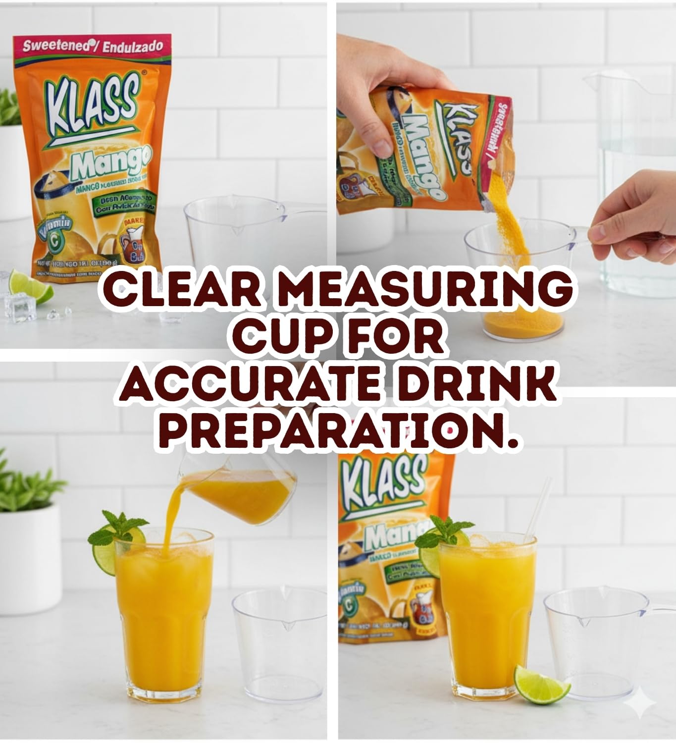 Klass – 2x Klass Bev Mix Mango Sweetened 14.1 OZ Bundle with Plastic Clear Measuring Cup – Refreshing Mango Flavored Drink Mix with Vitamin C for Quick Mixing and Easy Preparation Gift Set (3 Items)