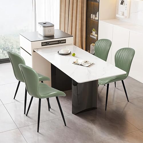 Miniatura 2 de Juego de 4 sillas de comedor, modernas sillas tapizadas de cuero con respaldo cómodo y patas de metal resistentes de 20 pulgadas, color verde frijol