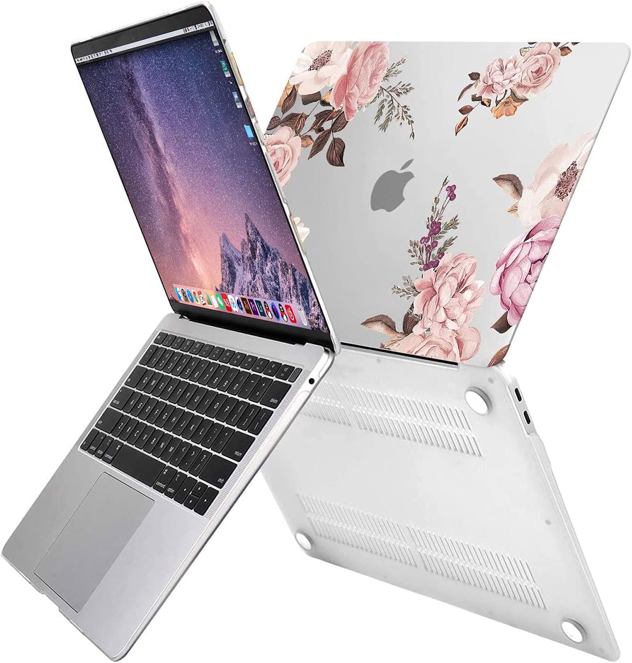 MOSISO Compatible with MacBook Air 13 inch Case 2022 2021 2020 2019 2018 Release A2337 M1 A2179 A1932 Retina Display Touch ID, Plastic Peony Hard Shell Case&Keyboard Cover&Screen Protector,Transparent