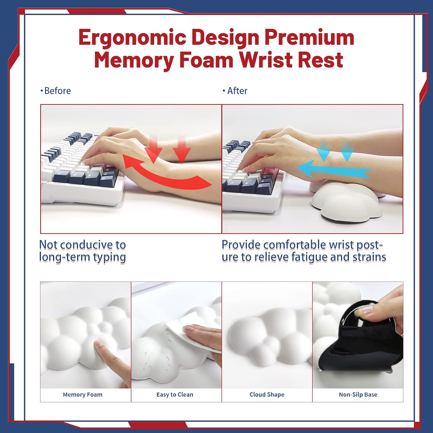 Ergonomic design with premium memory foam wrist rest