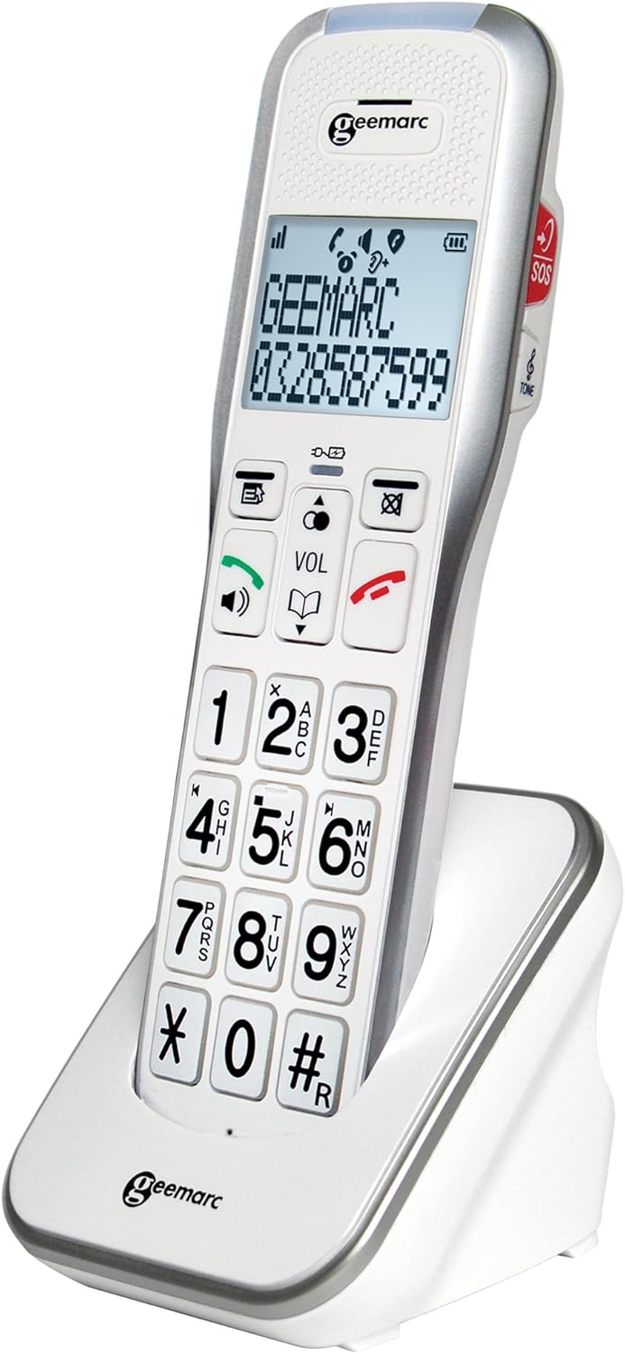Close-up of the Geemarc Amplidect 595 Combi cordless handset keypad.