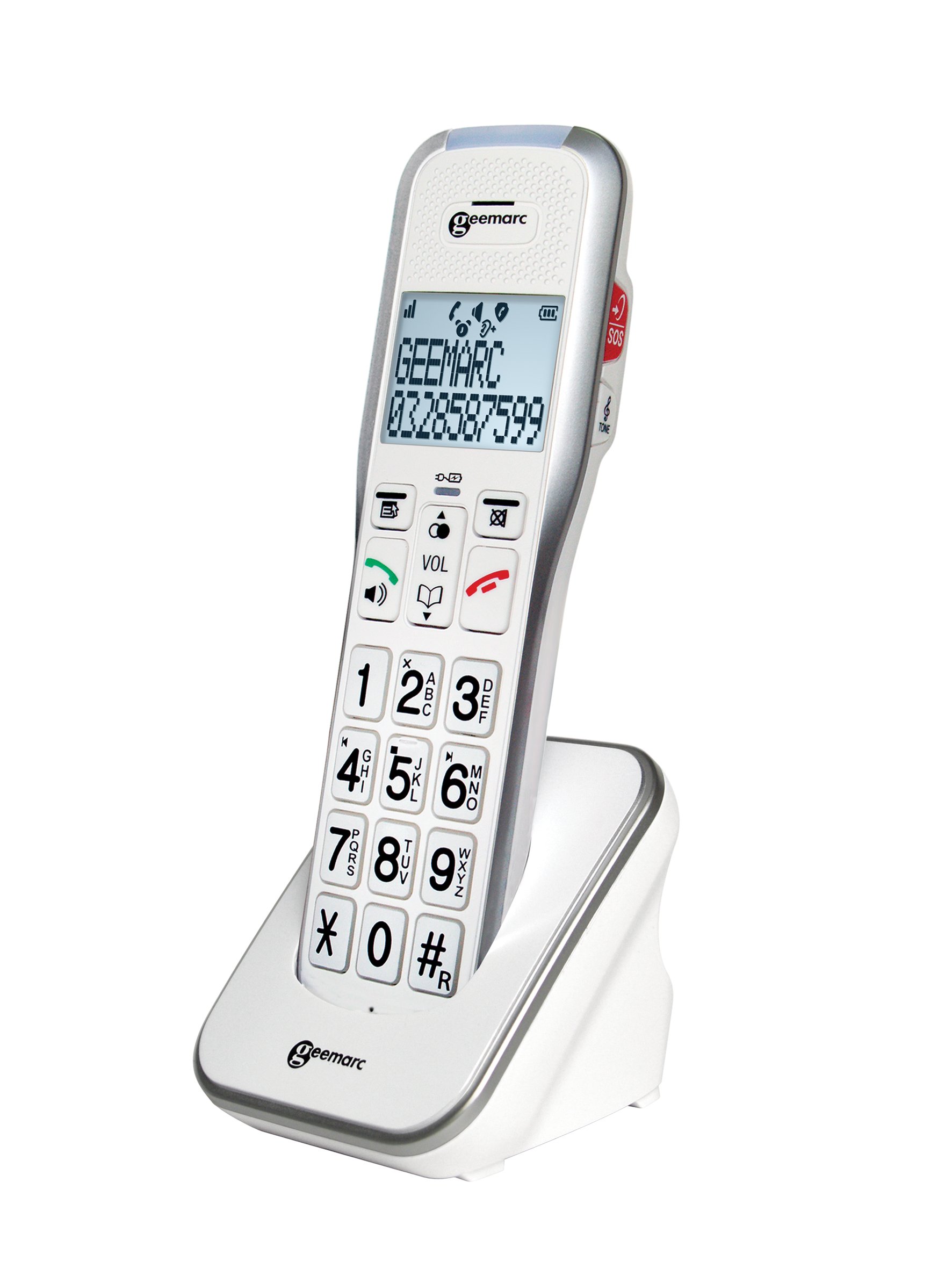 Geemarc Amplidect 595 Combi - Teléfono con Cable Amplificado y Auricular Adicional con Contestador, Botones Grandes y Función SOS para Personas Mayores - Pérdida Auditiva Moderada o Severa
