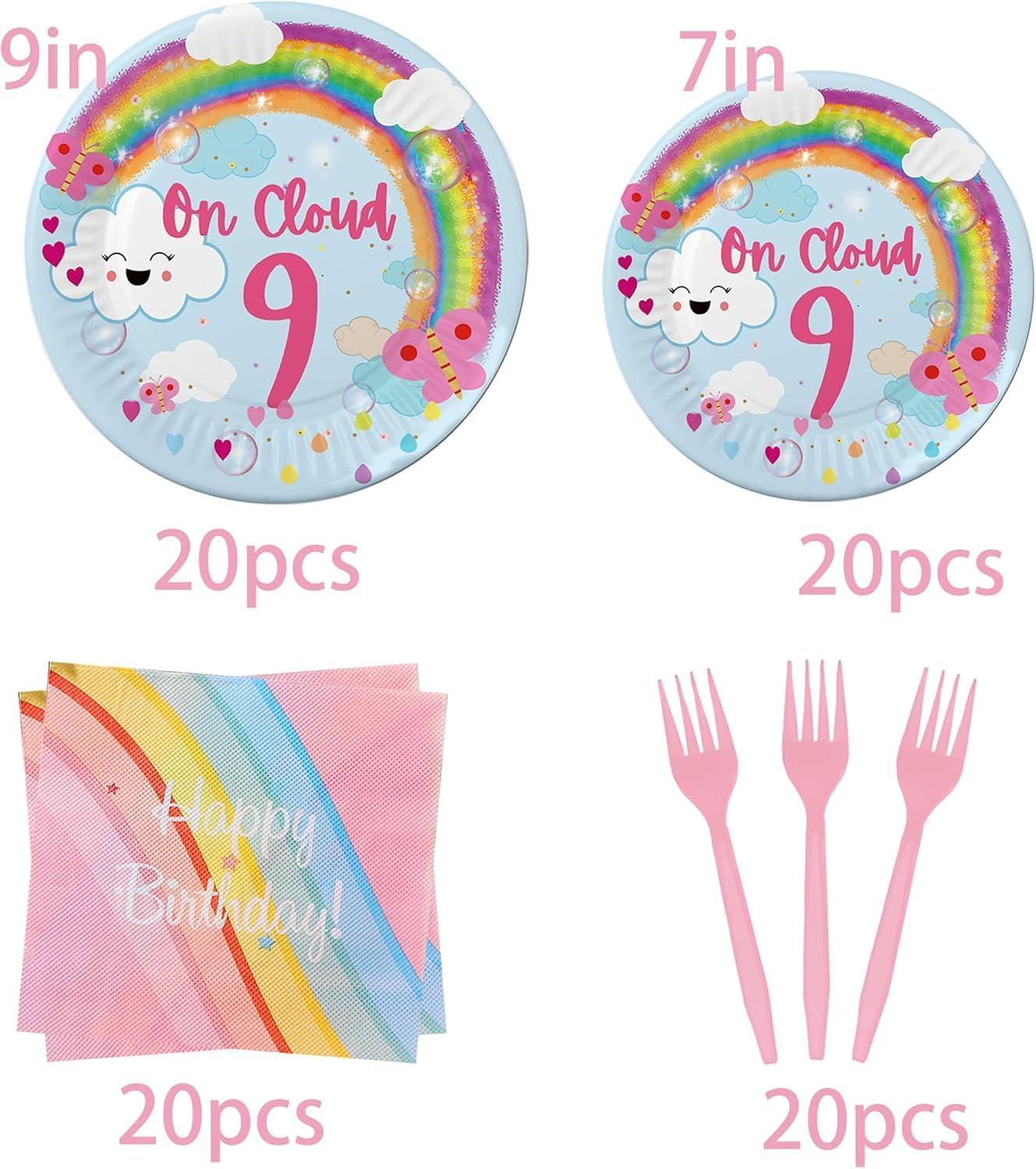 On Cloud 9 Birthday Party Decorations On Cloud 9 Birthday Party Supplies Balloon Arch Backdrop Cake Topper Plates Napkins for 9 Year Old Girl 9th Party Decorations