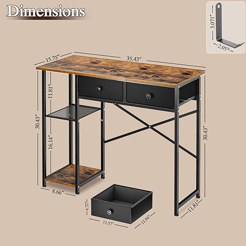 Miniatura 2 de Escritorio pequeño para computadora, escritorio de 36 pulgadas con cajones y estantes de almacenamiento, escritorio de oficina en casa para espacios