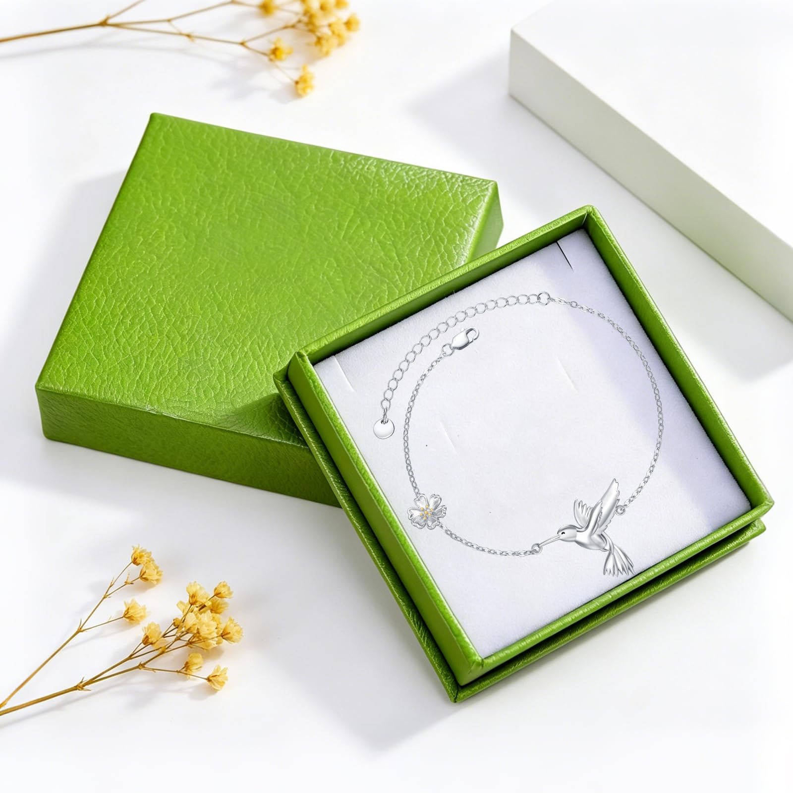 Pulsera de plata 925 para mujer, diseño de colibrí y flor, adecuada para el Día de la Madre, San Valentín, cumpleaños, bonito regalo para novia, madre, esposa