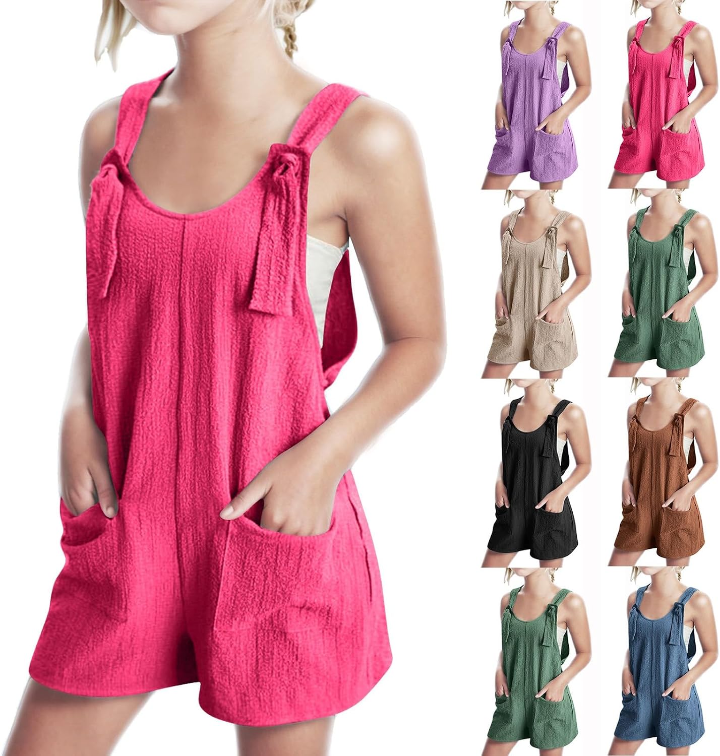 Girls Jumpsuits Cotton Linen Short Overalls for Teen Girls Overalls Shorts 𝐁𝐢𝐛 Shortalls Teen Kids Outfits