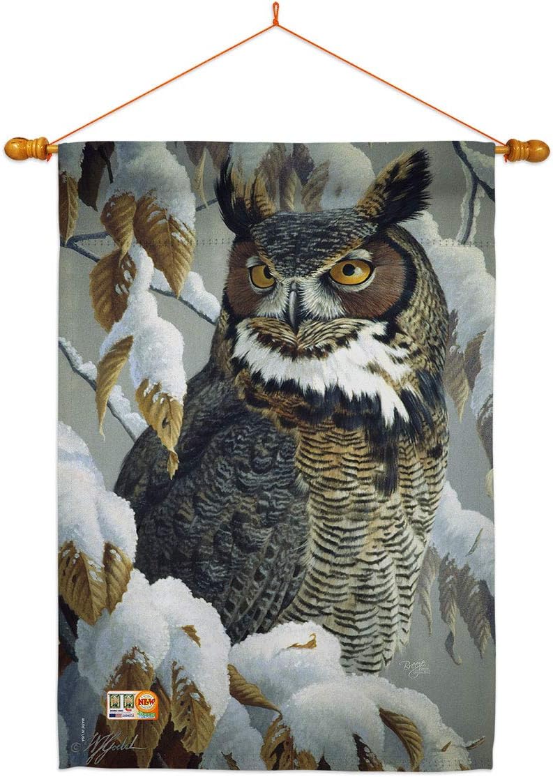 Great Horned Owl House Flag Animals Bird Flamingo Hummingbird Cardinal Peacock Springtime Natural Wildlife Small Decorative Gift Yard Banner Made In USA 28 X 40